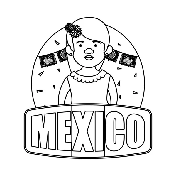 Традиційна мексиканська жінка з капелюхом — стоковий вектор