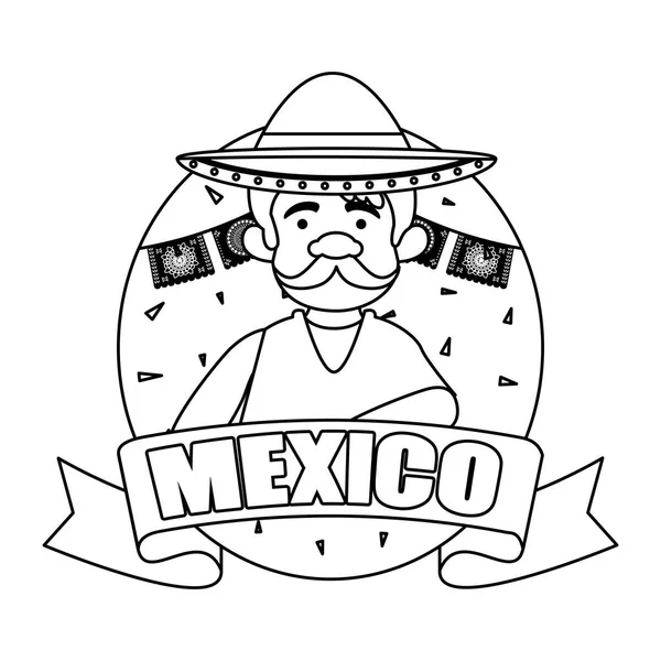 Hombre mexicano tradicional con sombrero — Vector de stock