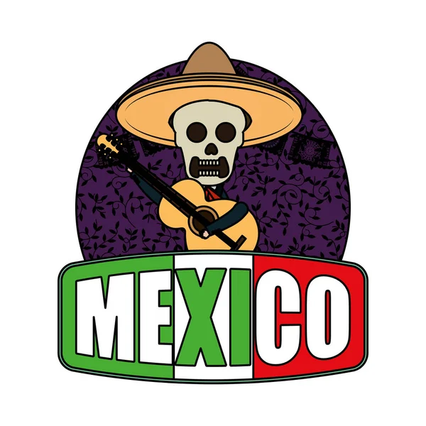 Esqueleto mexicano con sombrero — Vector de stock