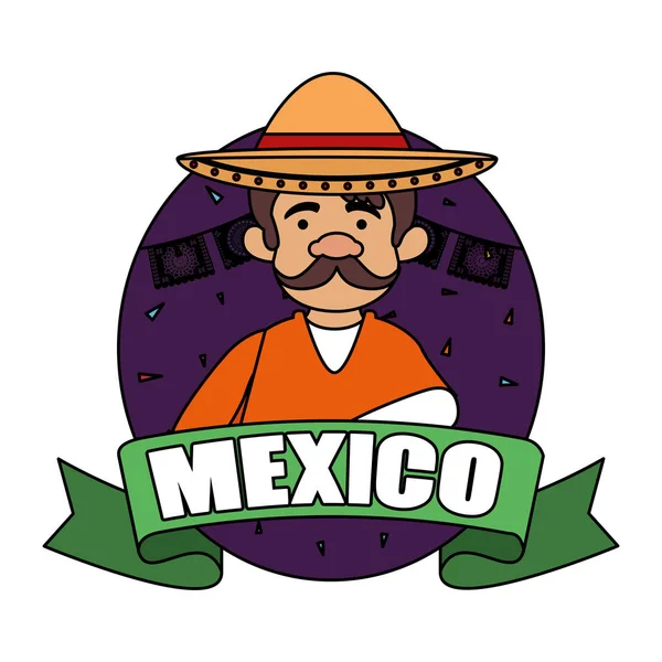 Uomo messicano tradizionale con cappello — Vettoriale Stock