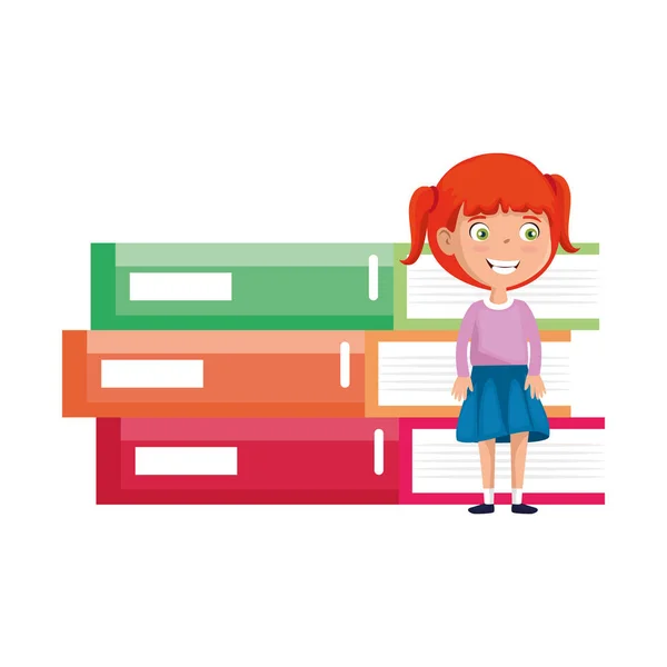 Μικρό κορίτσι φοιτητής με σωρό βιβλία χαρακτήρα — Διανυσματικό Αρχείο
