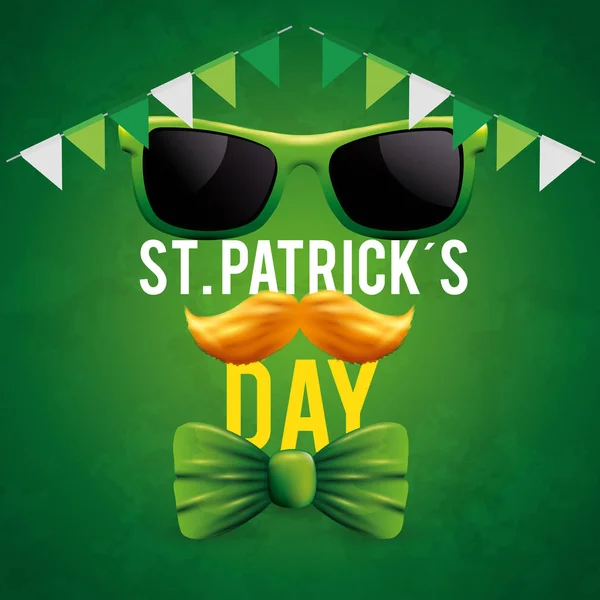 Erstes Patrick Event Mit Sonnenbrille Und Schnurrbart — Stockvektor