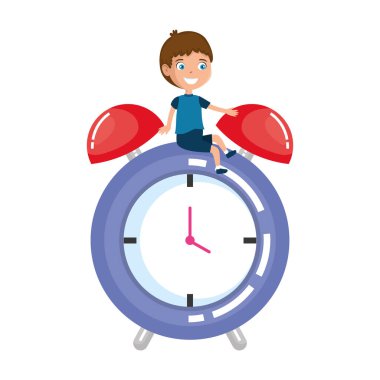 çalar saat karakter ile küçük çocuk öğrenci