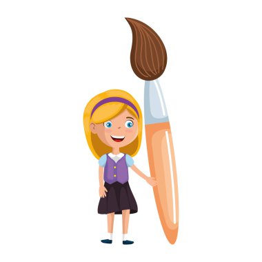 küçük öğrenci kız boya fırçası ile