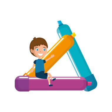 boya kalemi karakter ile küçük çocuk öğrenci