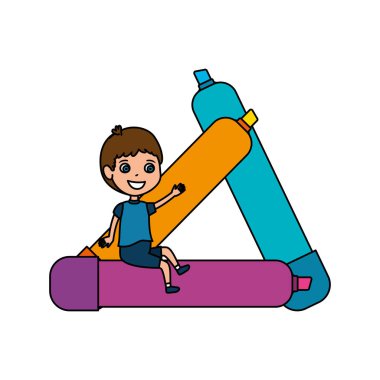 boya kalemi karakter ile küçük çocuk öğrenci