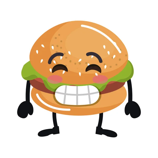 Délicieux burger kawaii caractère — Image vectorielle