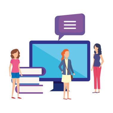 bilgisayar monitörü vektör çizim tasarım kızlarla min