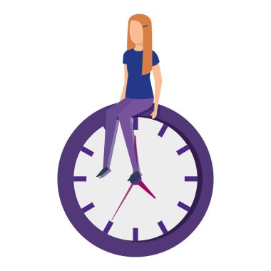 zaman saati vektör çizim tasarım içinde oturan kadın