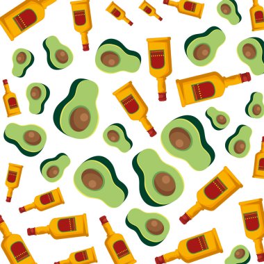 taze avokado ve tekila desen vektör çizim tasarım