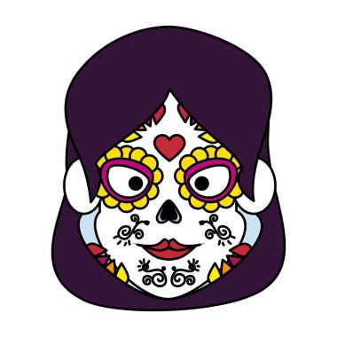 catrina maskesi vektör çizim tasarım ile Mexica kadın baş