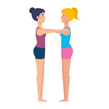 iki kız yoga pozisyon vektör çizim tasarım uygulama