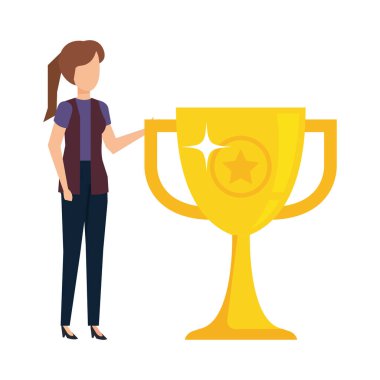 trophy Kupası Ödülü vektör çizim tasarım kadınla
