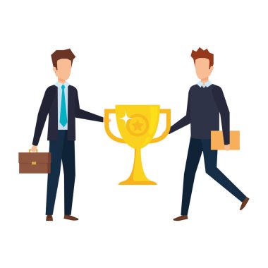 trophy Kupası Ödülü simgesi olan işadamları illüstrasyon tasarım vektör