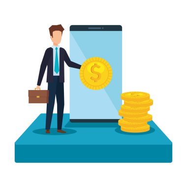 sikke ve akıllı telefon vektör çizim tasarım ile işadamı