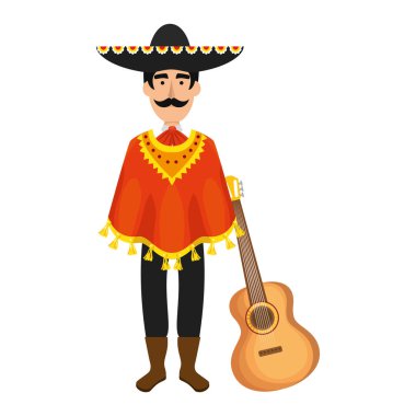 geleneksel Meksikalı mariachi kutusuyla gitar vektör çizim tasarım