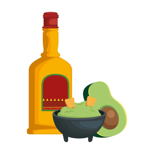 Aguacate Con Salsa Guacamole Tequila Vector Diseño Ilustración — Vector de stock