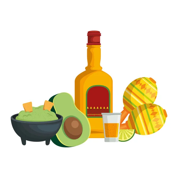 Avokádó Guacamole Szósz Tequila Vektoros Illusztráció Design — Stock Vector