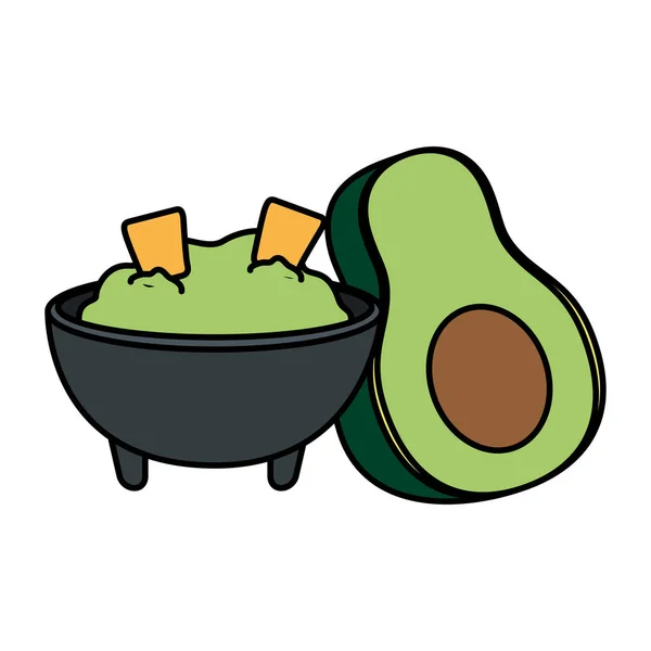 Avocat Frais Avec Illustration Vectorielle Sauce Guacamole — Image vectorielle