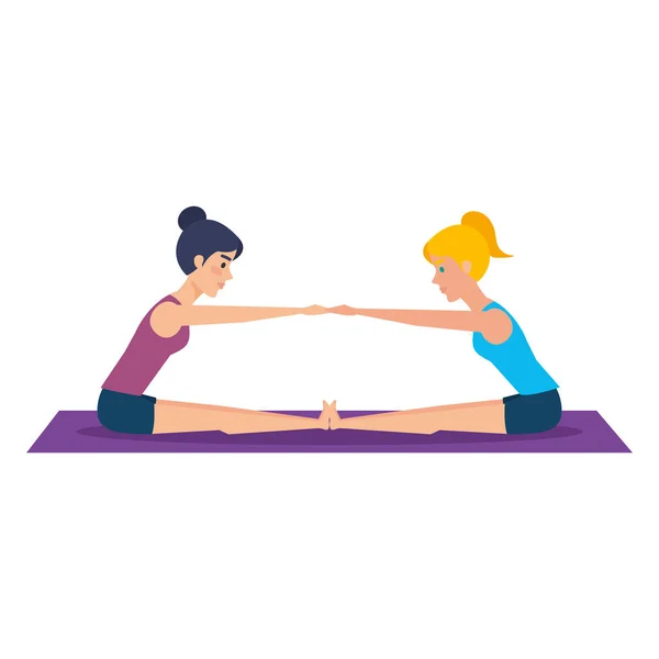 Par Chicas Practicando Yoga Posición Vector Ilustración Diseño — Vector de stock