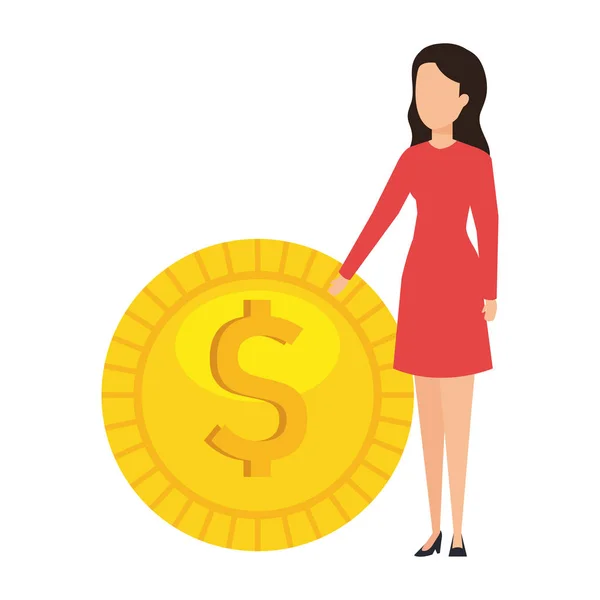 Mujer Negocios Con Moneda Dinero Vector Ilustración Diseño — Vector de stock