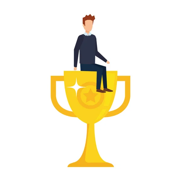 Бізнесмен Трофейною Кубковою Нагородою Векторний Дизайн Ілюстрації — стоковий вектор