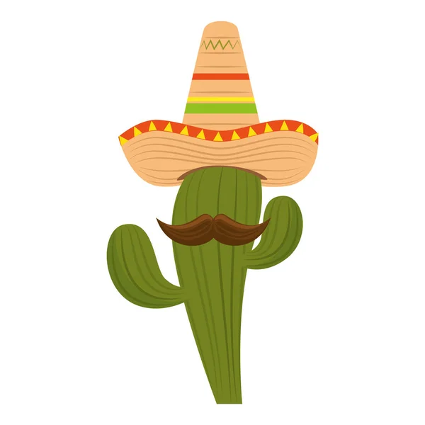 Pianta Cactus Con Cappello Messicano Disegno Illustrazione Vettoriale Dei Baffi — Vettoriale Stock