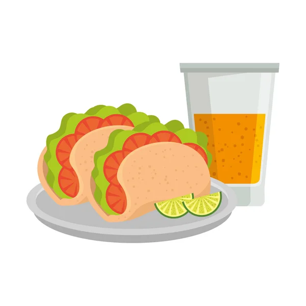Taco Mexicaanse Met Sap Fruit Vector Illustratie Ontwerp — Stockvector