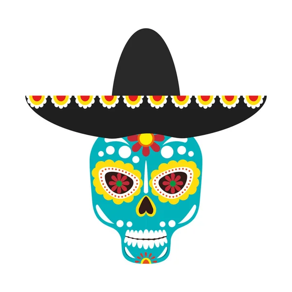 Sombrero Mariachi Mexicano Con Diseño Ilustración Vectores Cráneo — Vector de stock