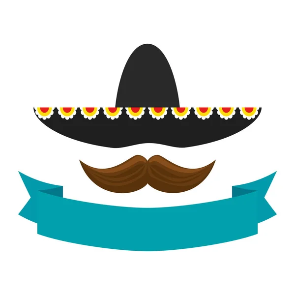 Sombrero Mariachi Mexicano Con Bigote Vector Ilustración Diseño — Archivo Imágenes Vectoriales
