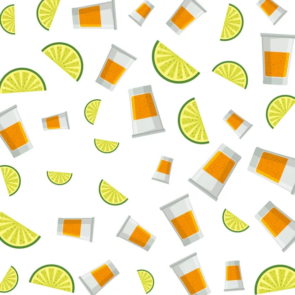 Tazze Tequila Con Disegno Vettoriale Modello Limoni Illustrazione — Vettoriale Stock