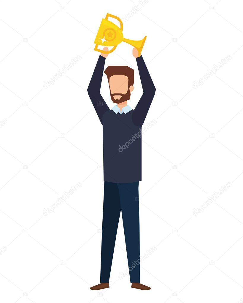 businessman with trophy cup award vector illustration design