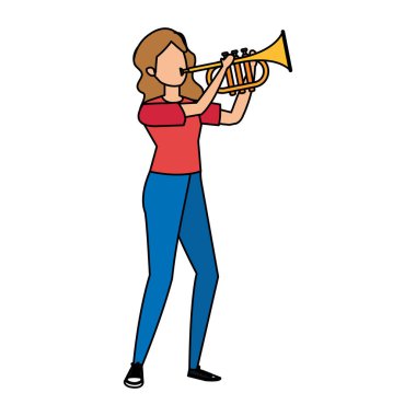 Trompet müzikal vektör çizim tasarım oynayan kadın