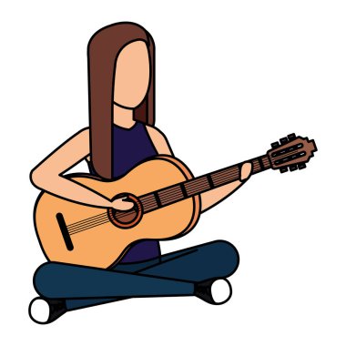 Akustik gitar vektör çizim tasarım oynayan kadın