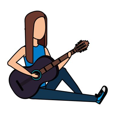Akustik gitar vektör çizim tasarım oynayan kadın