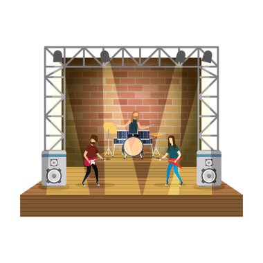 sahne ışıkları vektör çizim tasarım ile müzik grubu