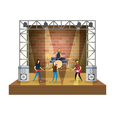 sahne ışıkları vektör çizim tasarım ile müzik grubu