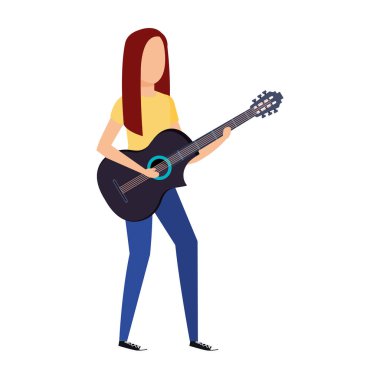 Elektro Gitar vektör çizim tasarım oynayan kadın
