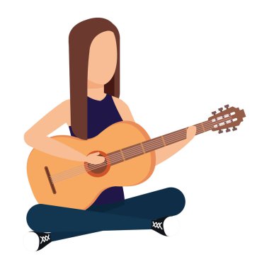 Akustik gitar vektör çizim tasarım oynayan kadın