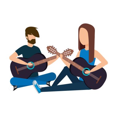 Akustik gitar vektör çizim tasarım oynayan çift