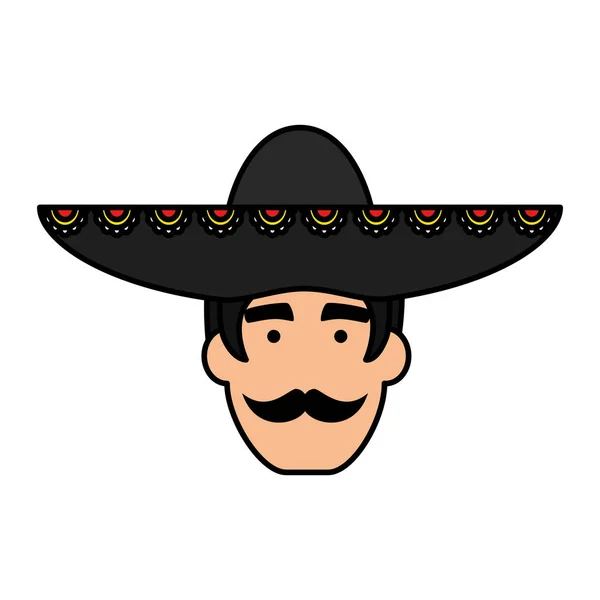 Traditionelle Mexikanische Mariachi Kopf Charakter Vektor Illustration Design — Stockvektor