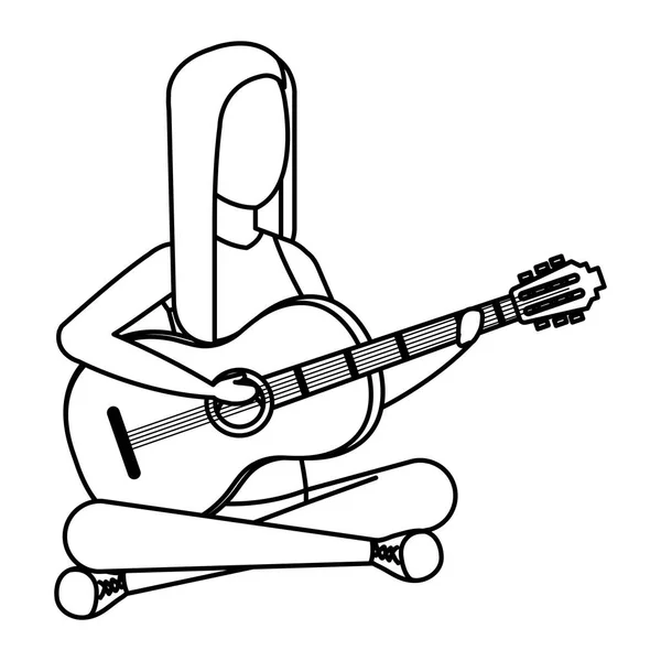 Femme Jouant Guitare Acoustique Vecteur Illustration Design — Image vectorielle