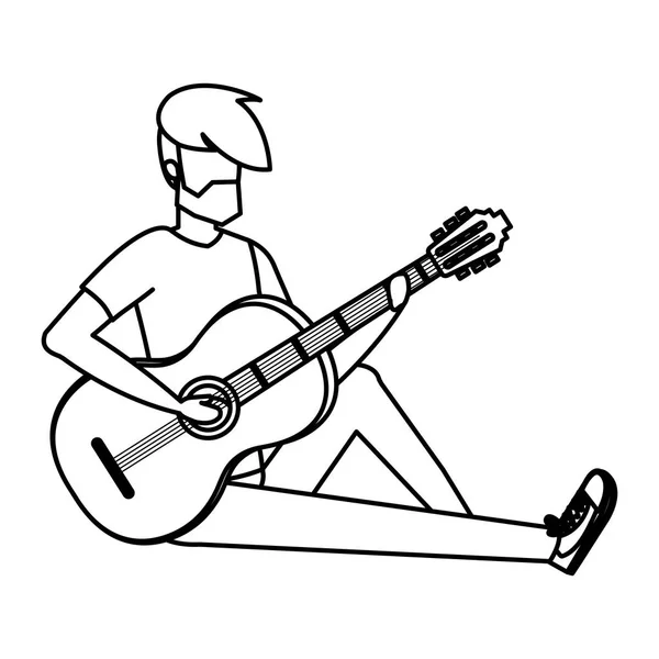 Człowiek Gitarze Akustycznej Wektor Ilustracja Projektu — Wektor stockowy