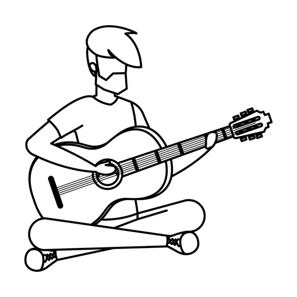 Homme Jouant Guitare Acoustique Vecteur Illustration Design — Image vectorielle