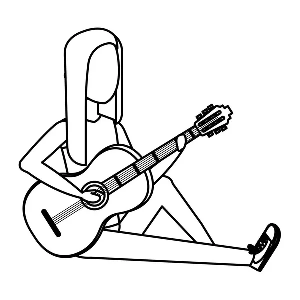 Mulher Tocando Guitarra Acústica Vetor Ilustração Design —  Vetores de Stock