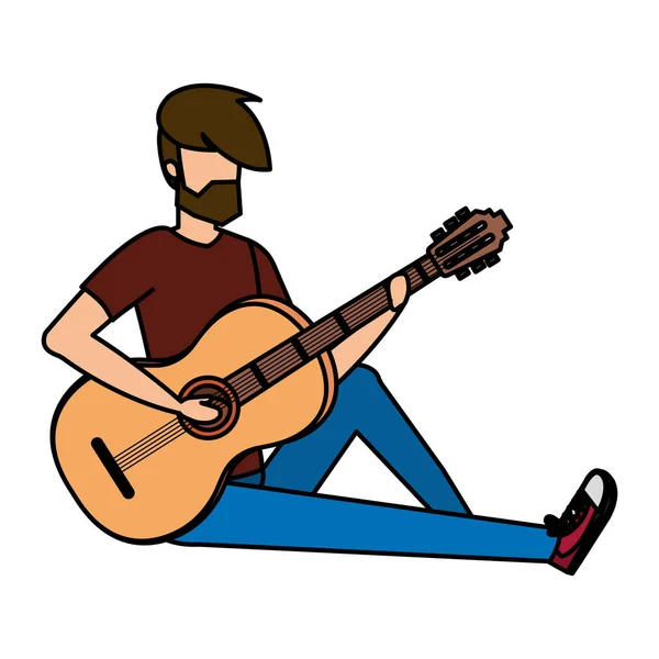 Homme Jouant Guitare Acoustique Vecteur Illustration Design — Image vectorielle