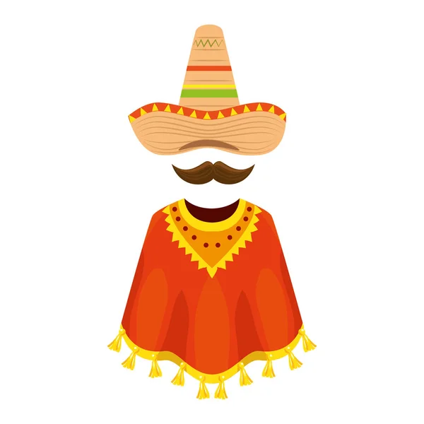 Poncho Mexicano Com Chapéu Bigode Design Ilustração Vetorial — Vetor de Stock