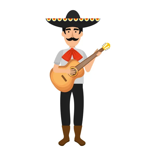 Tradisional Mexican Mariachi Dengan Desain Vektor Gitar - Stok Vektor