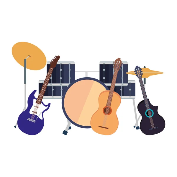 Schlagzeug Mit Gitarren Instrumente Icon Vector Illustration Design — Stockvektor