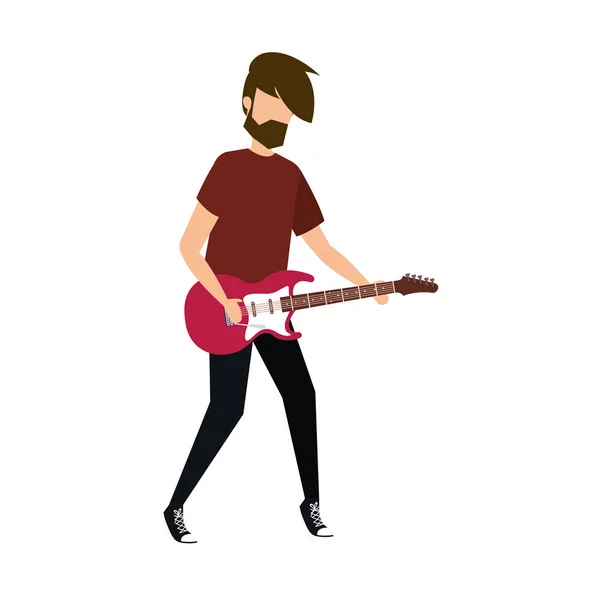 Homme Jouant Guitare Électrique Vecteur Illustration Design — Image vectorielle